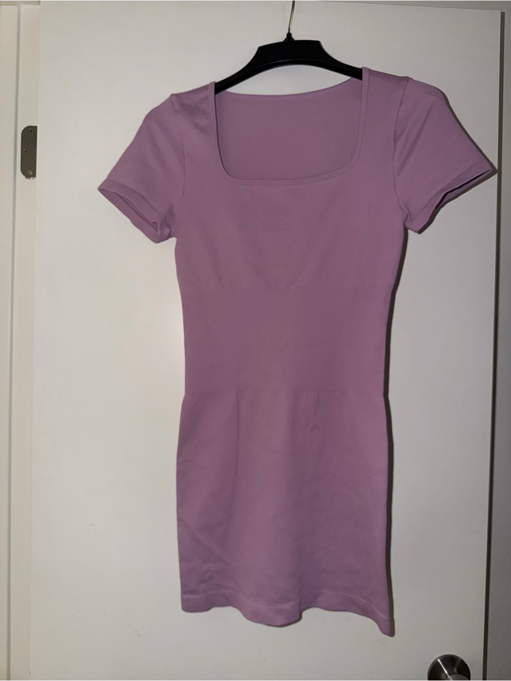 OQQ Fitness Short Sleeve Square Neck Body Contour Dress Taro Purple